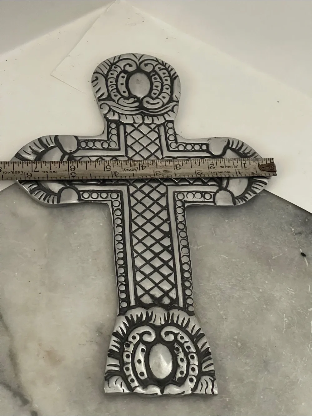 Vintage Pewter Silver Cross India  Wall Decor